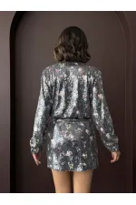 Topshow - Manteau zippé à sequins imprimés floraux en gros - Sequins à motif floral