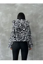 Leopar Bskılı Pejuş Toptan Mont - Siyah Zebra | TOPSHOW | F1654