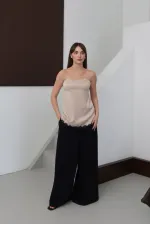 Topshow - Lace Strapless Satin Blouse - Stone | D2941