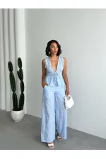 Nakışlı  Pantolon - Mavi | Topshow