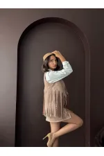 Topshow Püsküllü Droplu Yelek - Vizon | F1806