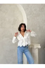 Nakışlı Gömlek - Krem  - | F1932