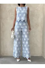 Nakışlı Toptan Pantolon - Mavi | Topshow