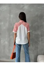 Topshow Orange Stripe Detailed Low Sleeve Wholesale Shirt