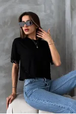 Topshow Siyah Dantel Detaylı Toptan Tişört