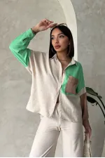 Chemise ornée en gros - Pierre émeraude | TOPSHOW | F1447