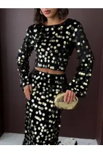 Topshow - Toptan Pullu Kadife Bluz - Siyah Gold