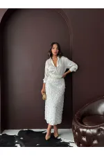 Topshow Gül Süzüneli Etek - Ekru | F2005