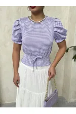 Topshow Lila Beli Gipeli Pitikareli Toptan Bluz