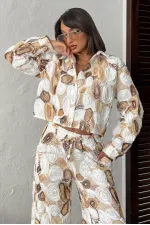 Topshow Toptan Desenli Gömlek Ceket - Kahve | F1964