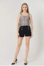 Débardeur en maille pailletée découpée au laser - Gris pailleté | TOPSHOW