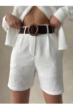 TOPSHOW Krem Kemerli Toptan Şort