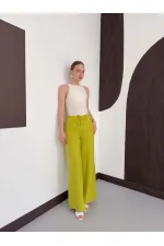 Fıstık Yeşili Keten Toptan Pantolon | D2381 Topshow
