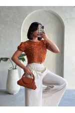 Topshow Kiremit Organze Üstü Süzüneli Toptan Bluz