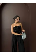 Chemisier bustier Topshow avec fermeture éclair au dos - Noir | F2056