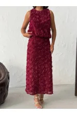 Topshow - Toptan Gül Süzüneli Etek - Bordo