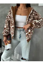 Bakılı Peluj Toptan Mont - Taba Zebra | TOPSHOW | F1650