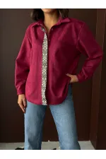 Topshow Şerit Detaylı Scuba Süet Toptan Gömlek - Mürdüm | F1973