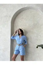 Nakışlı Toptan Şort - Açık Mavi | Topshow