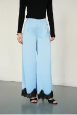 Wholesale Satin Trousers with Lace Hem - Blue | D2969 - Topshow