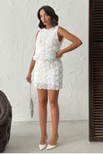 Topshow Cream Rose Patterned Tulle Wholesale Skirt