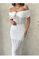 Wholesale Evening Blouse with Rose Detail Lace - Cream | TOPSHOW