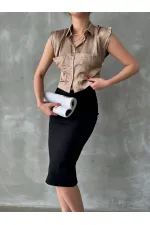 Topshow Mink Zero Sleeve Satin Above Belly Wholesale Shirt