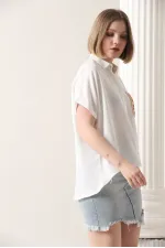 Chemise Topshow crème à fleurs et poches en gros