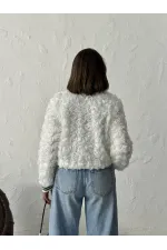 Topshow - Manteau zippé imprimé rose en gros - Crème