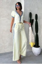 Kot Şeritli Toptan Pantolon   Sarı | Topshow | F1890