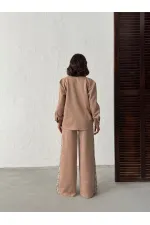 Topshow Stripe Detailed Scuba Suede Trousers - Mink | F1972