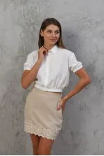 Topshow Krem Arkası Güpürlü Toptan Gömlek