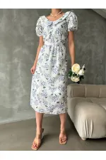 Topshow Purple Embroidery Detailed Patterned Wholesale Dress