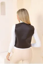 Gilet en cuir marron à boutons (vente en gros) | TOPSHOW | F1515