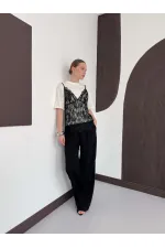 Penye Tunik Üstü Dantel Kısa Elbise - Krem | D3009 Topshow