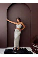 Jupe longue à sequins Topshow Stone - Taille haute, élégante robe de soirée