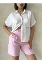 Çoban  Dikişli Keten Gömlek - Krem Pembe - D2597 | Topshow