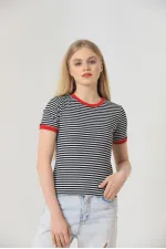 T-shirt Topshow rayé noir et rouge en gros