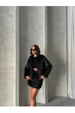 Manteau à franges pailletées en gros - Noir | TOPSHOW | F1838