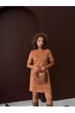 Topshow Drop Suede Wholesale Dress - Tan | F2039