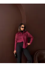 Chemise Topshow à franges en daim scuba - Rouge bordeaux | F2029