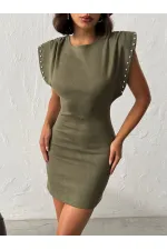 Topshow - Wholesale Drop Scuba Suede Dress - Khaki