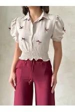 Bow-Tie Linen Wholesale Shirt - Stone | Topshow