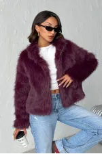 Topshow - Toptan Suni Kürk Kadın Mont - Mürdüm