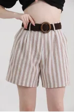 Topshow Stone Striped Belted Linen Wholesale Shorts