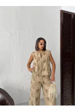 Topshow Embroidered Linen Zippered Wholesale Vest - Coffee | F2007