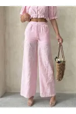 Nakışlı  Pantolon - Pembe | Topshow