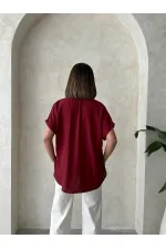 Aplike Cepli Keten Toptan Gömlek - Bordo | Topshow