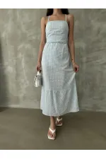 Topshow Blue Strap Ankle Length Wholesale Dress