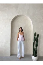 Blouse à bretelles rayées - Rose | Topshow